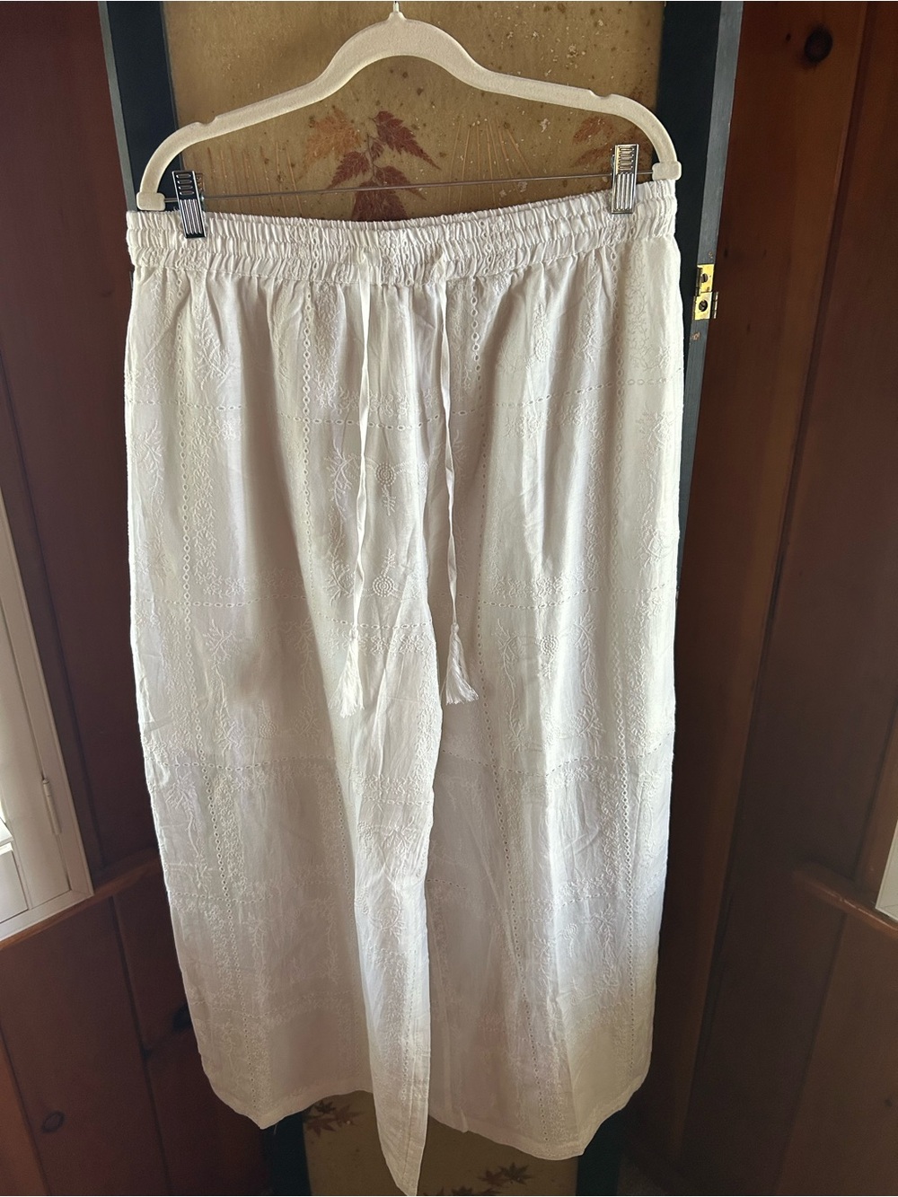 NATURAL LIFE White Wide Leg Eyelet Pants